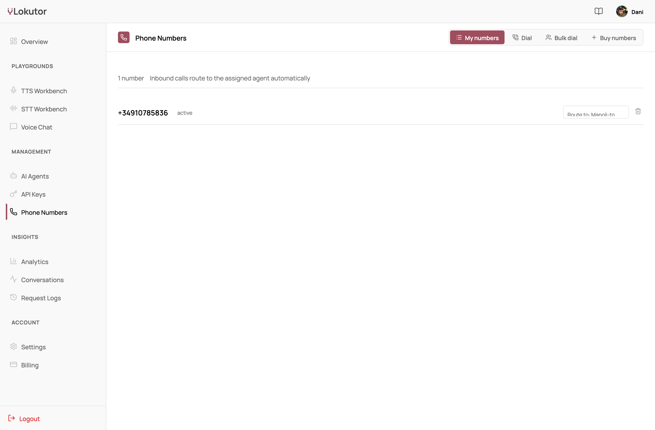Lokutor dashboard: Phone