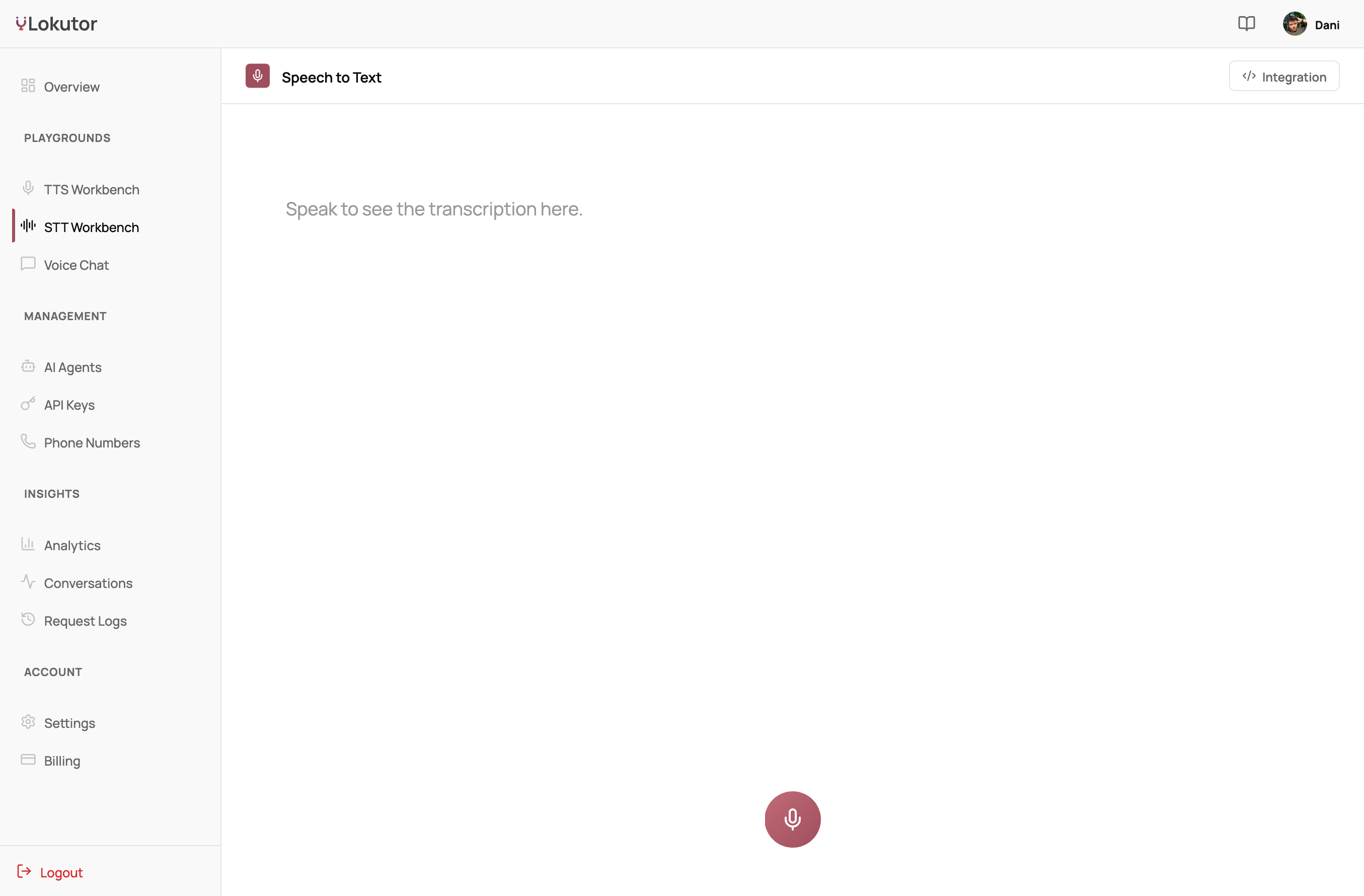 Lokutor dashboard: Transcription & noise